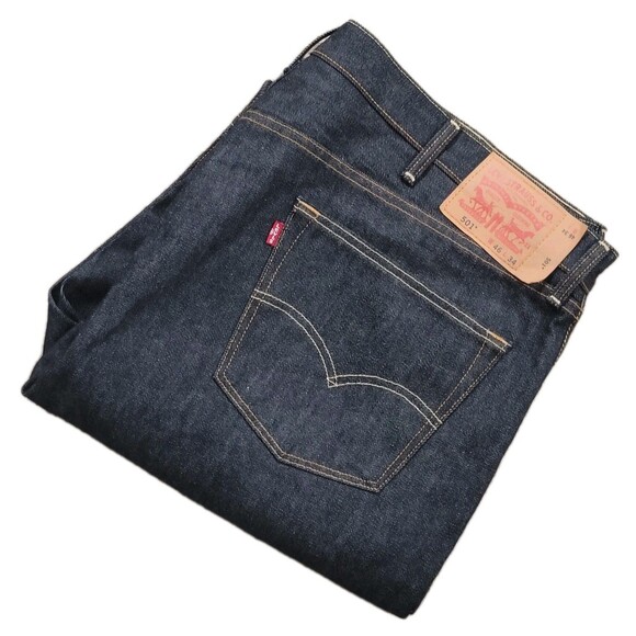 Levis 501 Jeans Men 46x34 (46×33) Black Raw Denim Rigid Shrink To Fit Button Fly - Picture 1 of 15